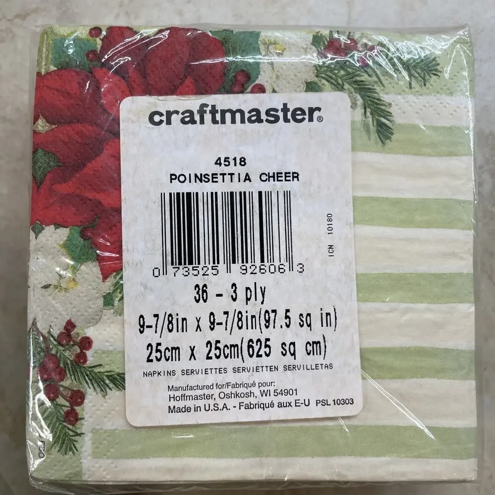 Vintage Christmas Paper Napkins Poinsettia Green Tree Mix Of 3 Small Made in USA - Picture 7 of 8